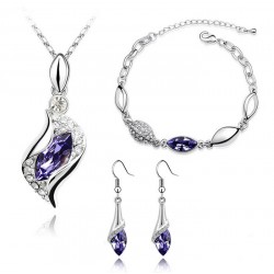 Platinum plated purple CZ diamonds vintage pendant with earrings and bracelet